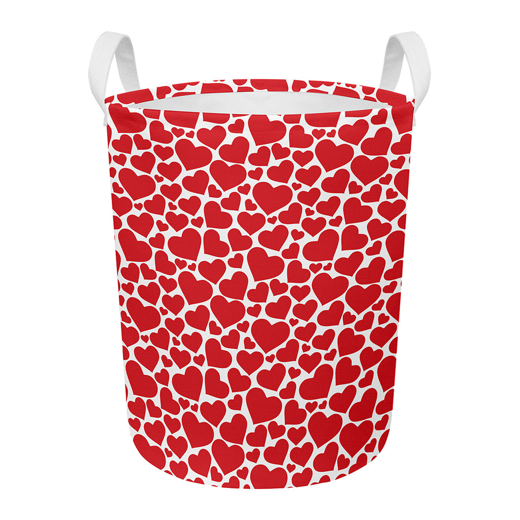 Red And White Heart Pattern Print Round Laundry Basket