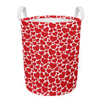 Red And White Heart Pattern Print Round Laundry Basket