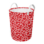 Red And White Heart Pattern Print Round Laundry Basket