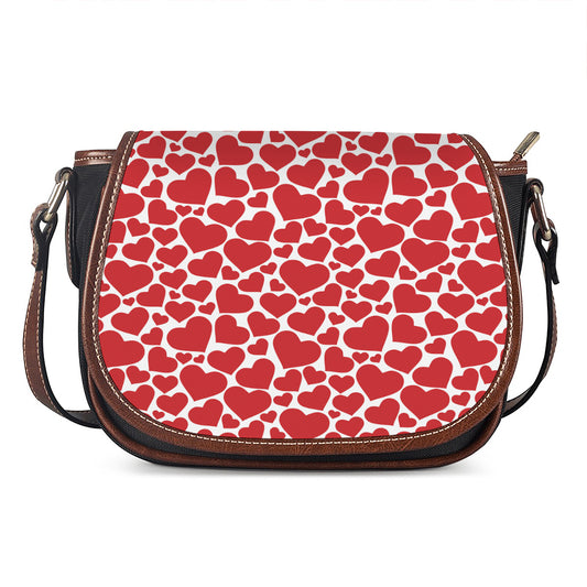 Red And White Heart Pattern Print Saddle Bag