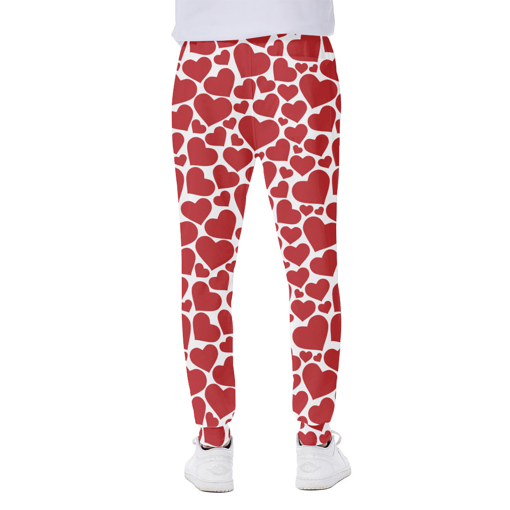 Red And White Heart Pattern Print Scuba Joggers