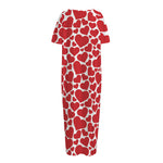 Red And White Heart Pattern Print Short Sleeve Long Nightdress