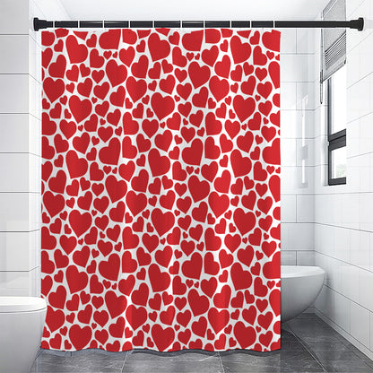 Red And White Heart Pattern Print Shower Curtain