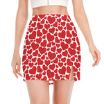 Red And White Heart Pattern Print Side Slit Mini Skirt