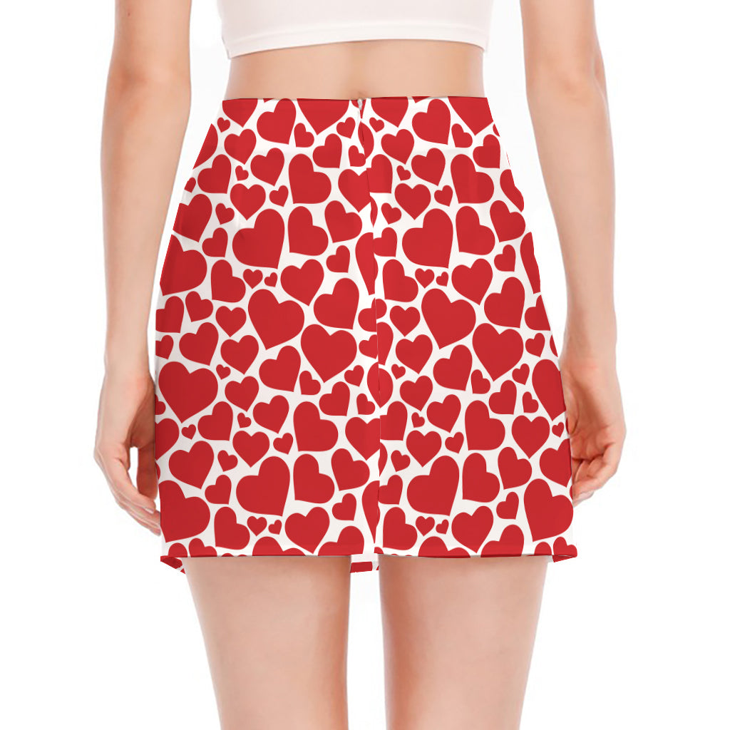 Red And White Heart Pattern Print Side Slit Mini Skirt