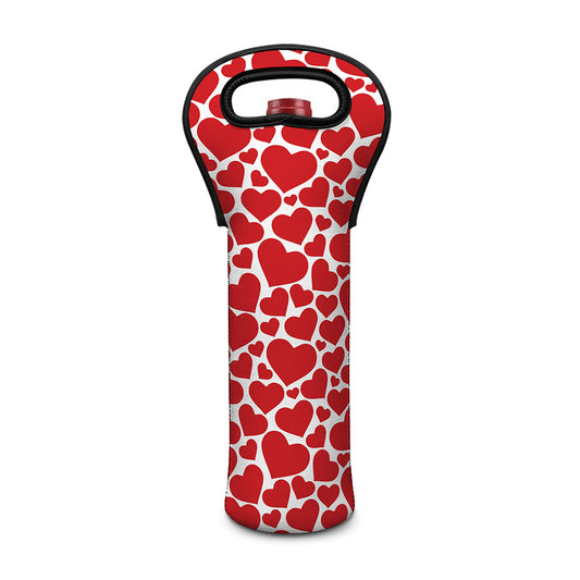 Red And White Heart Pattern Print Single Neoprene Wine Tote