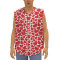 Red And White Heart Pattern Print Sleeveless Baseball Jersey