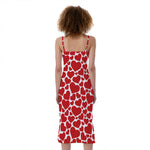 Red And White Heart Pattern Print Slim Fit Midi Cami Dress