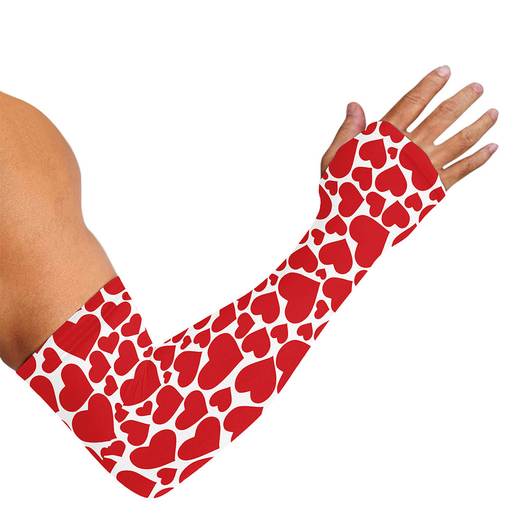 Red And White Heart Pattern Print Sun Protection Arm Sleeves