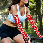 Red And White Heart Pattern Print Sun Protection Arm Sleeves