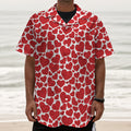 Red And White Heart Pattern Print Textured Short Sleeve Shirt