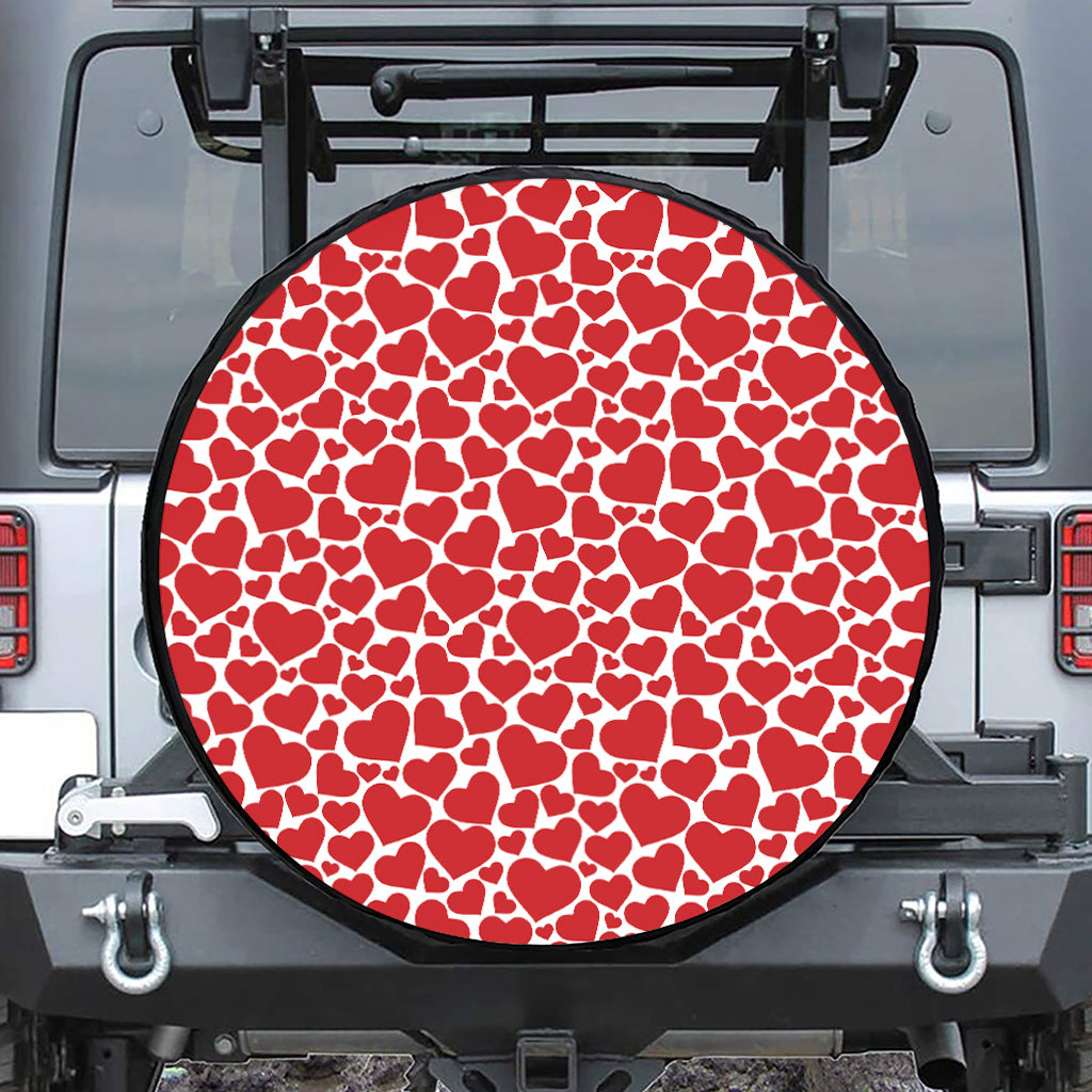 Red And White Heart Pattern Print Tire Cover