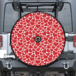 Red And White Heart Pattern Print Tire Cover With Camera Hole