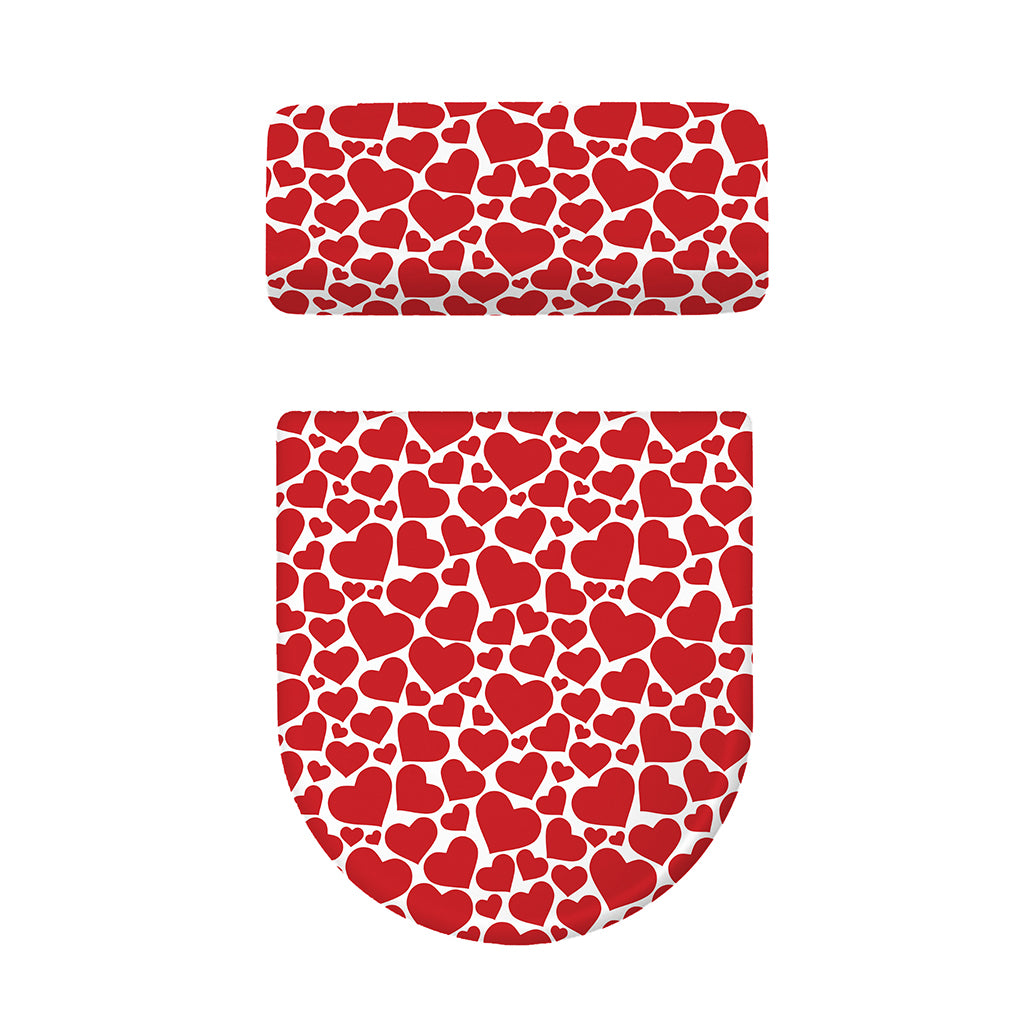 Red And White Heart Pattern Print Toilet Lid And Tank Cover Set