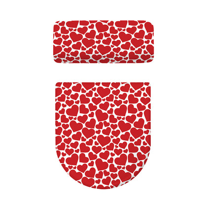 Red And White Heart Pattern Print Toilet Lid And Tank Cover Set