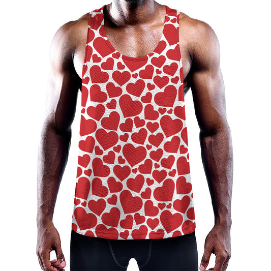 Red And White Heart Pattern Print Training Tank Top