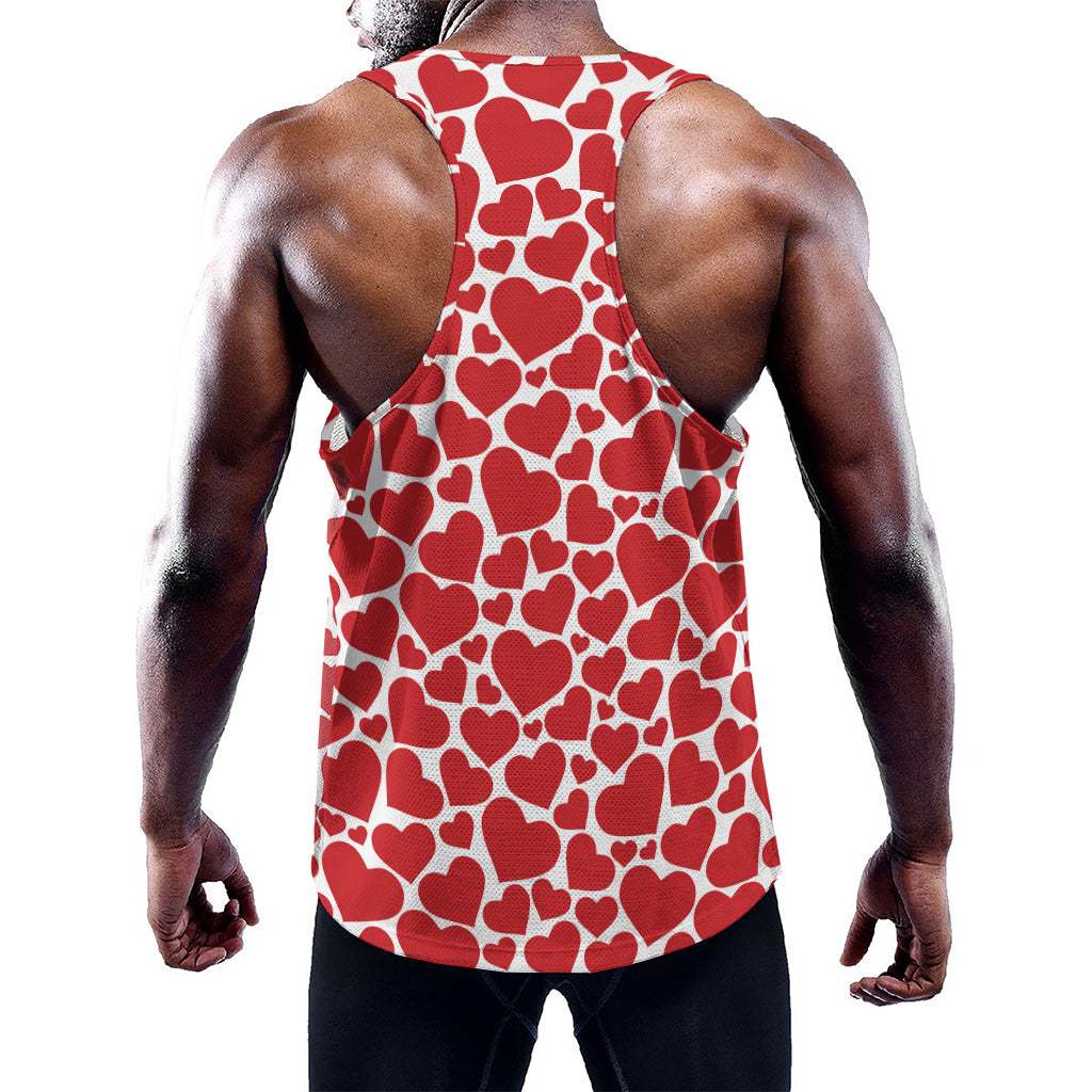 Red And White Heart Pattern Print Training Tank Top