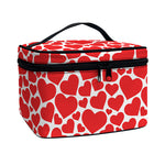 Red And White Heart Pattern Print Travel Makeup Bag