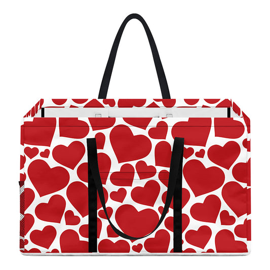 Red And White Heart Pattern Print Utility Tote Bag