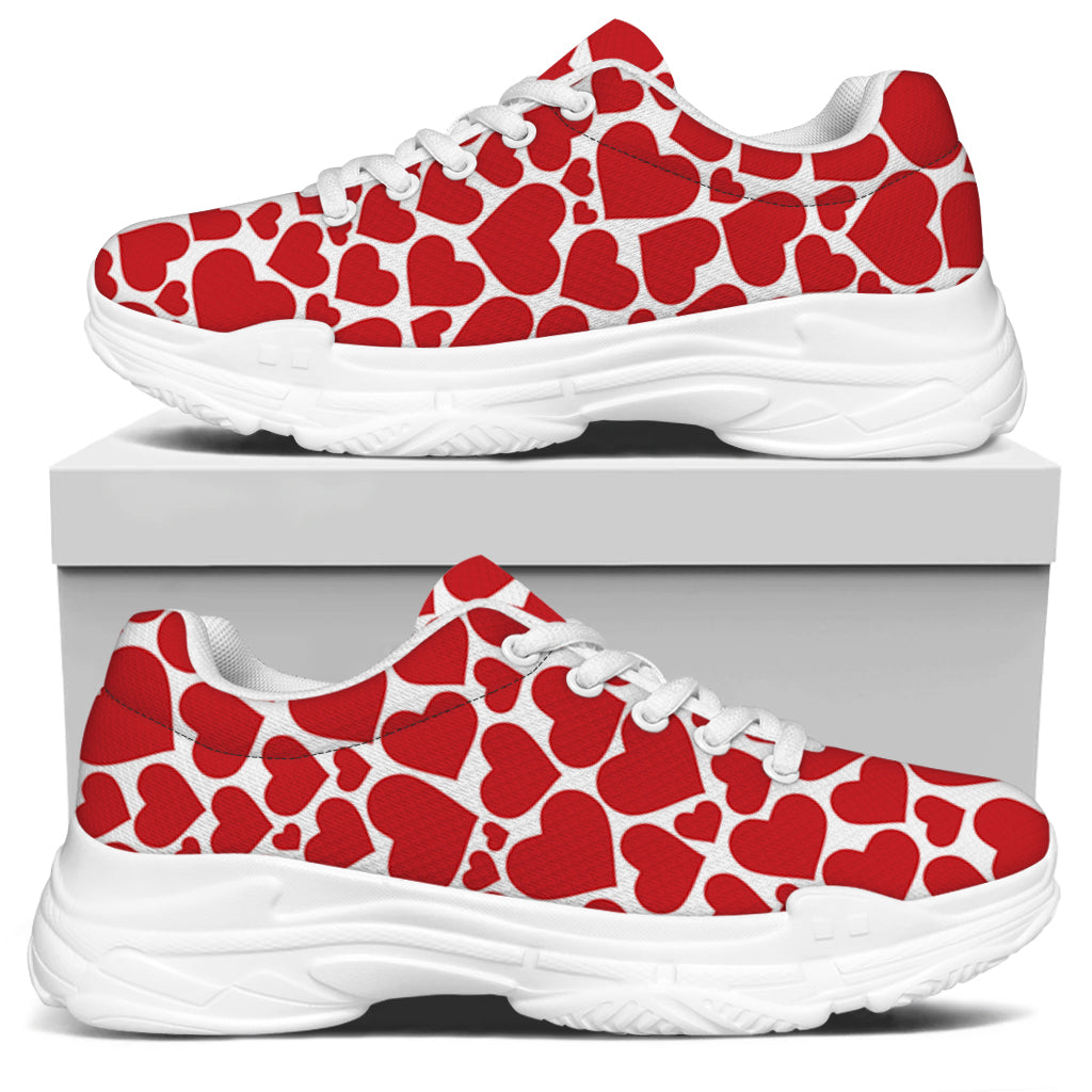 Red And White Heart Pattern Print White Chunky Shoes