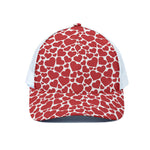 Red And White Heart Pattern Print White Mesh Trucker Cap