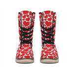 Red And White Heart Pattern Print Winter Boots