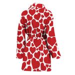 Red And White Heart Pattern Print Women's Bathrobe