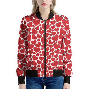 Red And White Heart Pattern Print Women's Bomber Jacket