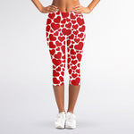 Red And White Heart Pattern Print Women's Capri Leggings