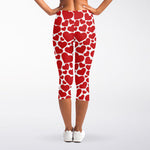 Red And White Heart Pattern Print Women's Capri Leggings