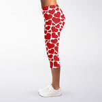 Red And White Heart Pattern Print Women's Capri Leggings
