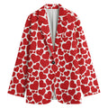 Red And White Heart Pattern Print Women's Cotton Blazer
