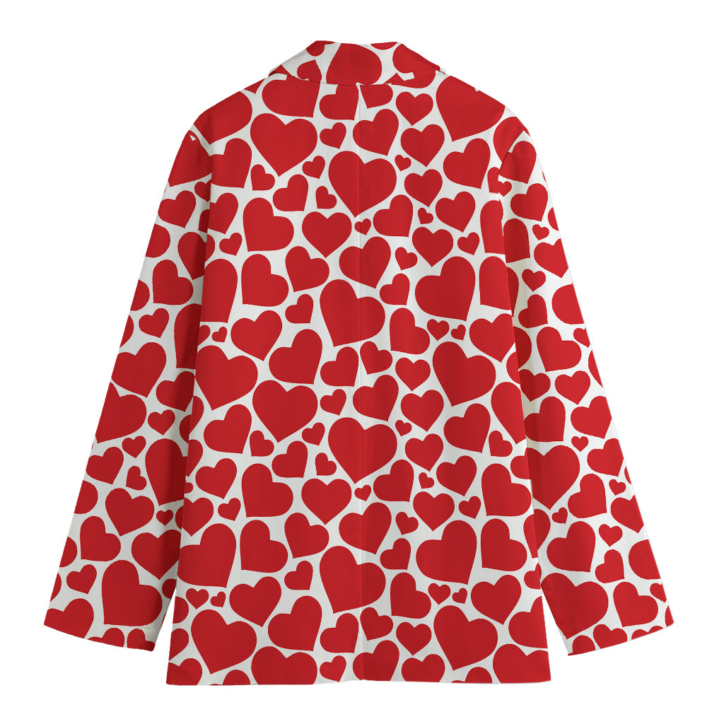 Red And White Heart Pattern Print Women's Cotton Blazer