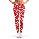 Red And White Heart Pattern Print Women's Leggings