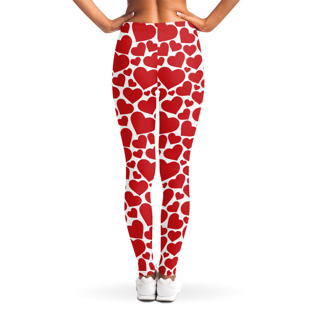 Red And White Heart Pattern Print Women's Leggings