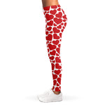 Red And White Heart Pattern Print Women's Leggings