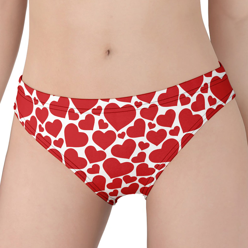 Red And White Heart Pattern Print Women's Panties