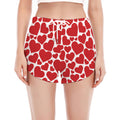 Red And White Heart Pattern Print Women's Split Running Shorts