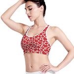 Red And White Heart Pattern Print Women's Sports Bra