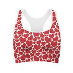 Red And White Heart Pattern Print Women's Sports Bra
