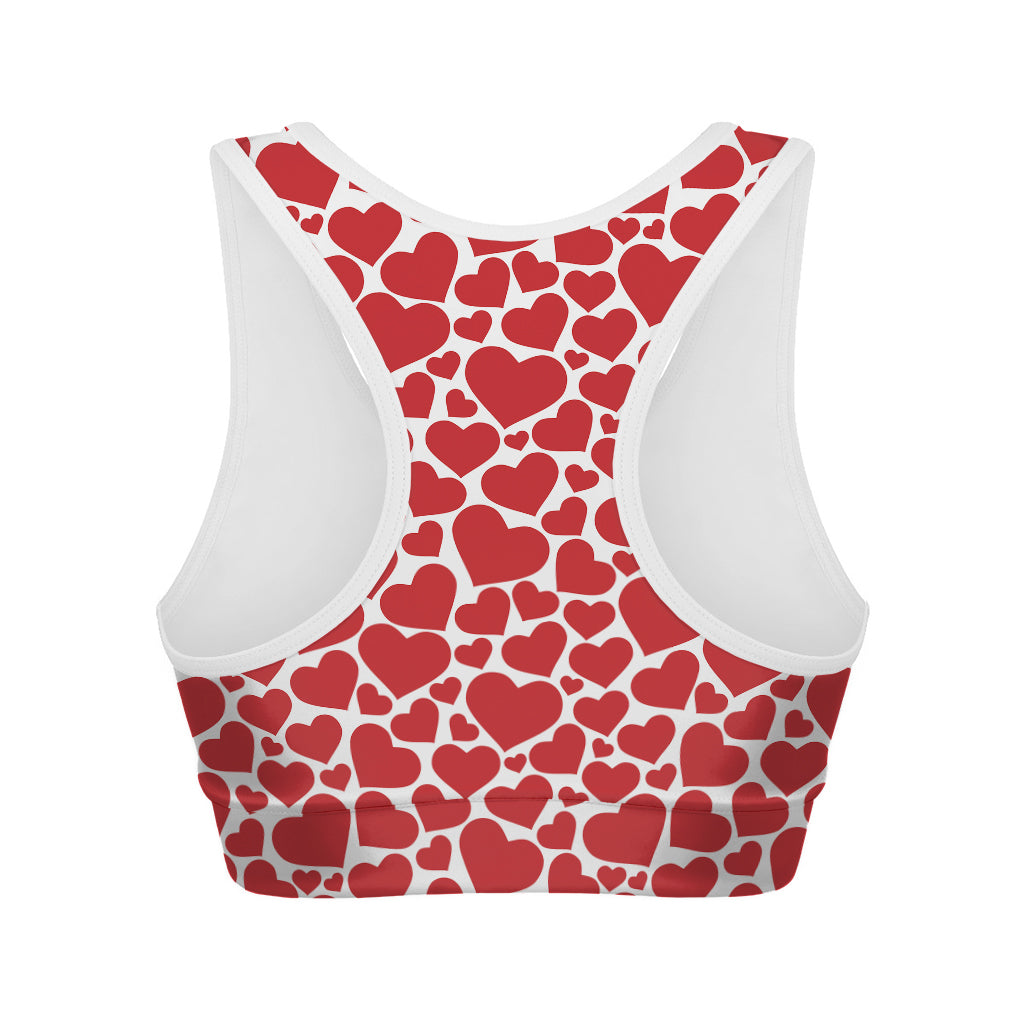 Red And White Heart Pattern Print Women's Sports Bra
