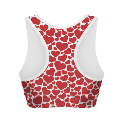 Red And White Heart Pattern Print Women's Sports Bra