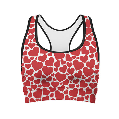 Red And White Heart Pattern Print Women's Sports Bra