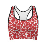 Red And White Heart Pattern Print Women's Sports Bra