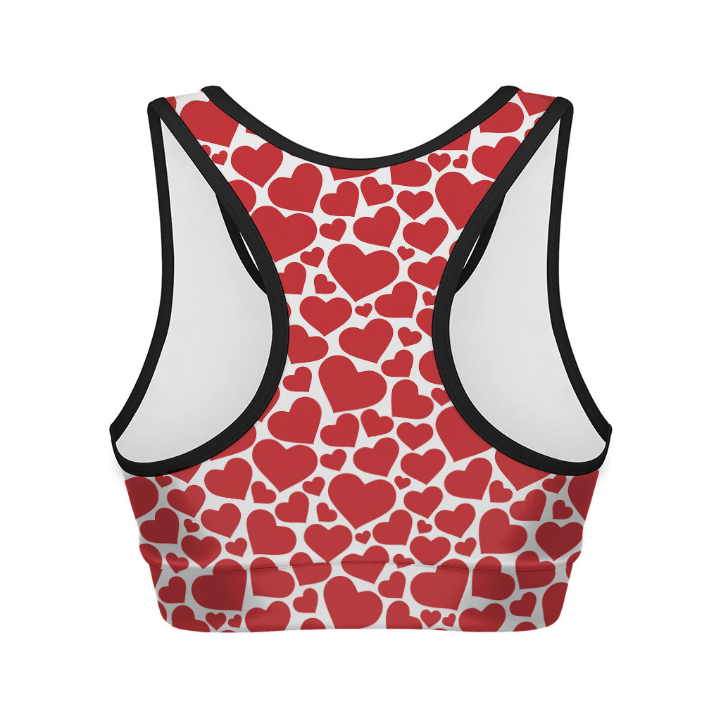 Red And White Heart Pattern Print Women's Sports Bra