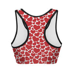 Red And White Heart Pattern Print Women's Sports Bra