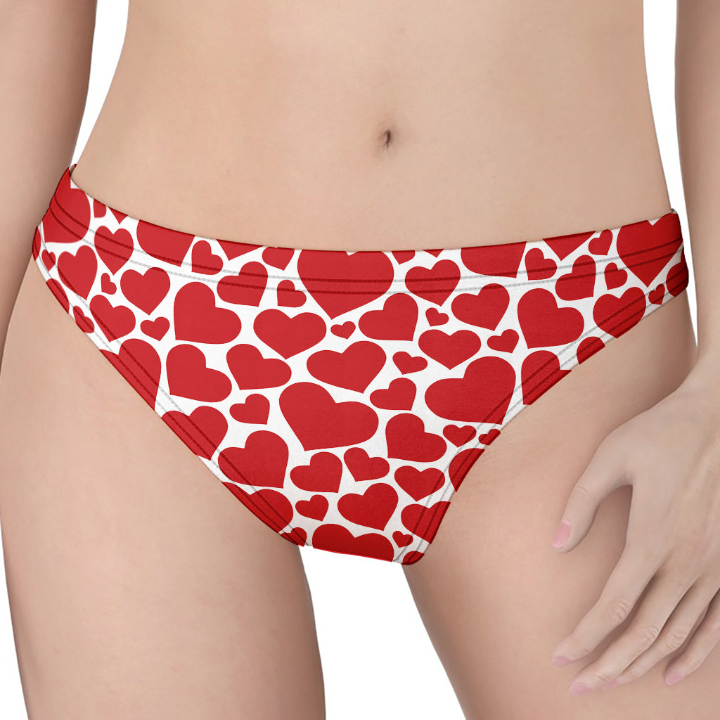 Red And White Heart Pattern Print Women's Thong