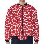 Red And White Heart Pattern Print Zip Sleeve Bomber Jacket
