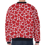 Red And White Heart Pattern Print Zip Sleeve Bomber Jacket