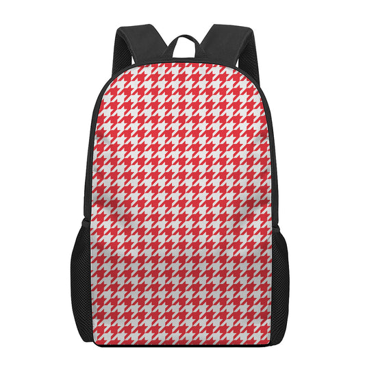 Red And White Houndstooth Pattern Print 17 Inch Backpack